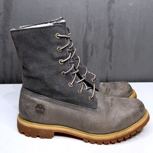 Timberland Boots Womens Sz 8 Waterproof Teddy Fleece Fold Down Boots Grey